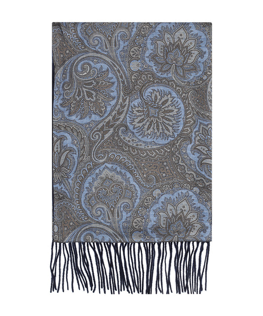 Zijden Cashmere Sjaal | Lichtblauw Paisley Navy Effen