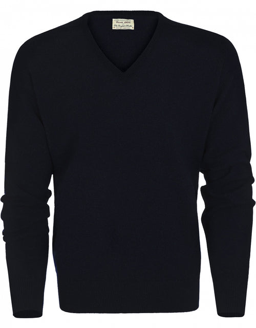 William Lockie V-hals Lamswol Pullover | Navy