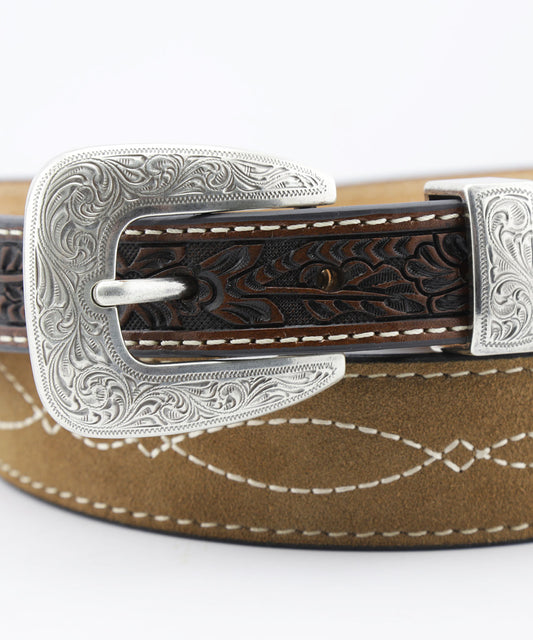 Tooled Tapered Leren Riem | Bruin