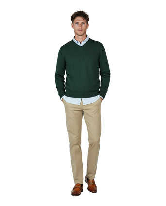 Pullover katoen v-hals | Groen