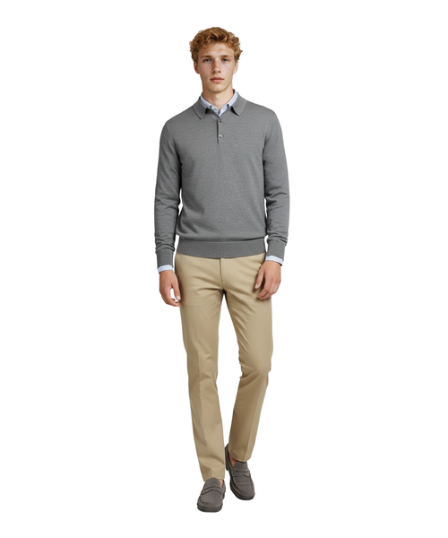 Pullover polo merino wol | Midden Grijs