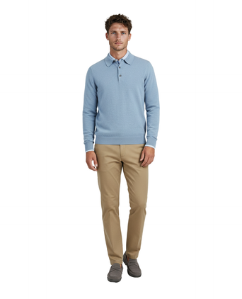 Pullover polo merino wol | Licht Blauw