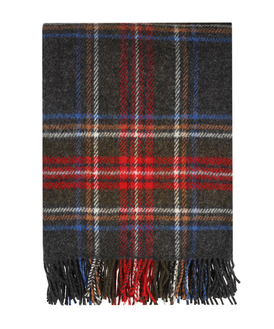 John Hanly Plaid Shetland | Grey Red Stewart Plaid