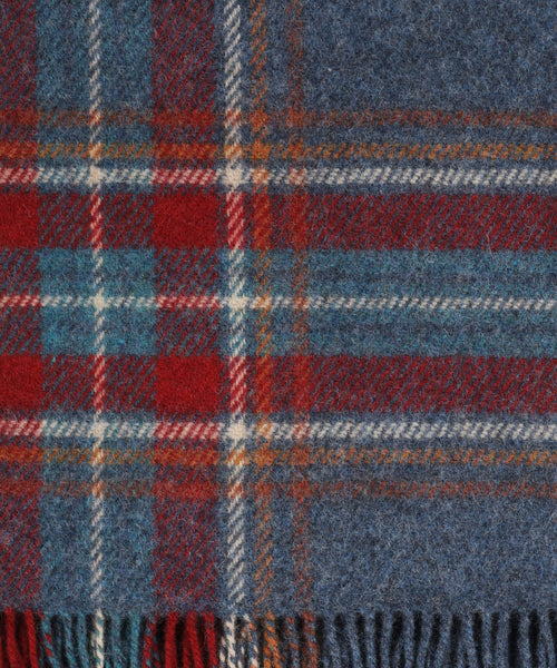 Ierse Plaid van Shetland Wol | Denim Blue Rust Red Plaid