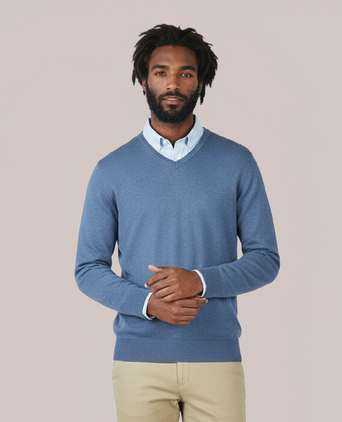 Pullover V-Hals Cotton/Cashmere | Blauw
