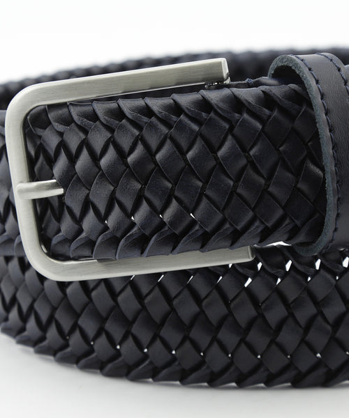Elegante Gevlochten Leren Riem | Navy Blauw