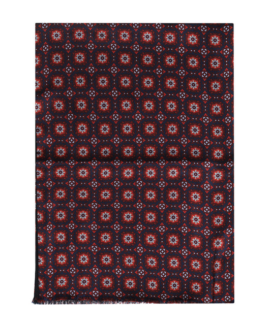 Sjaal Zijde/Wol | Navy Rood Patroon