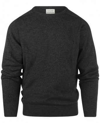 William Lockie Ronde Hals Lamswol Pullover | Navy/Seaweed