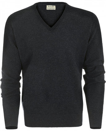 William Lockie V-hals Lamswol Pullover | Charcoal