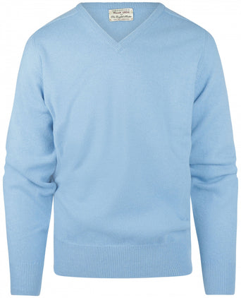 William Lockie V-hals Lamswol Pullover | Blue Sky