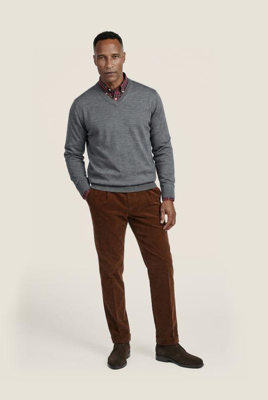 Merino V-Hals Pullover | Grijs