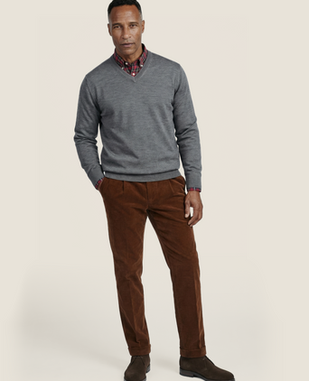 Pullover merino wol v-hals | Grijs