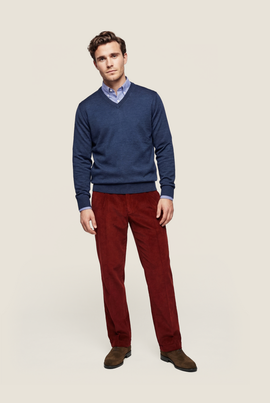 Merino V-Hals Pullover | Donker Blauw