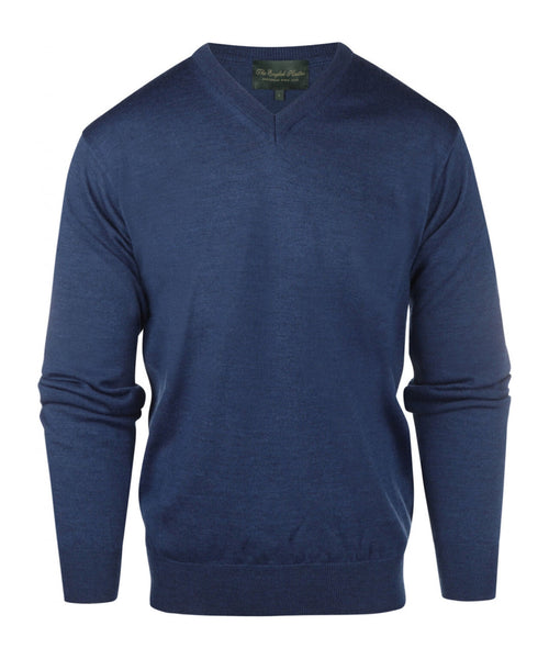 Pullover merino wol v-hals | Blauw