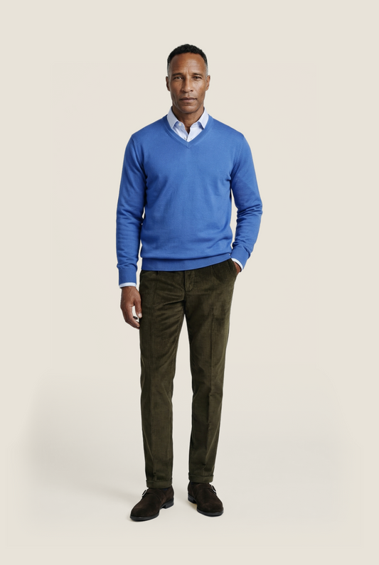 Merino V-Hals Pullover | Blauw