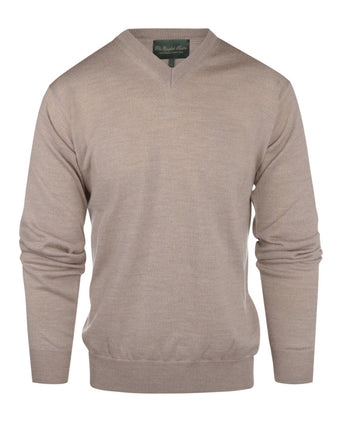 Pullover merino wol v-hals | Donker Beige