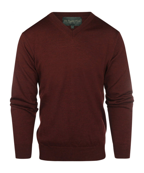 Pullover merino wol v-hals | Bordeaux