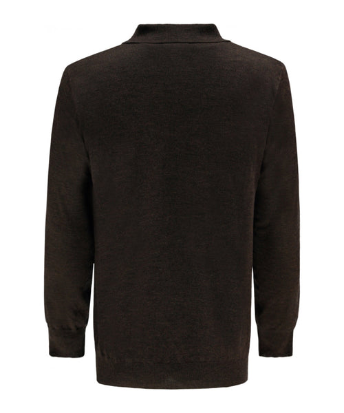 Pullover polo merino wol | Donker Bruin
