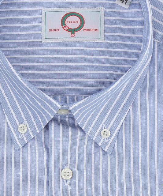 Shirt Button Down | Mid Blauw Streep Fijn