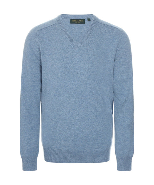 Pullover klassiek Lamswol v-hals | Blauw
