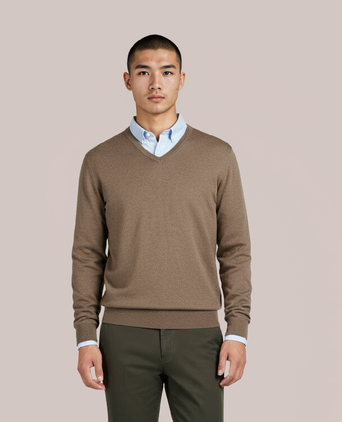 Pullover V-Hals Cotton/Cashmere | Bruin