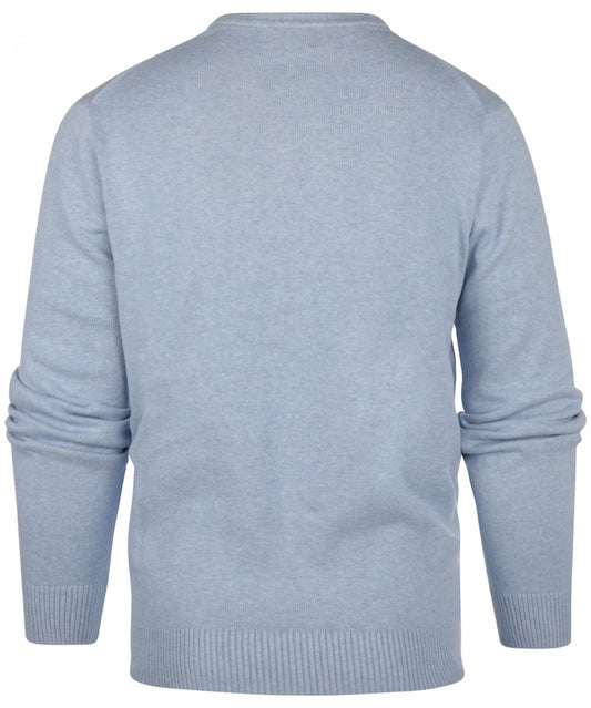 Katoen V-Hals Pullover | Licht Blauw Melange