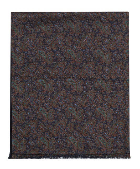 Sjaal Zijde/Wol | Navy Paisley Groen