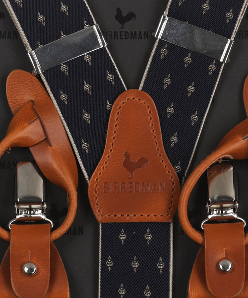 Luxe leren bretels met clips en patten | Blauw