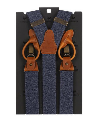 Luxe leren bretels met clips en patten | Blauw