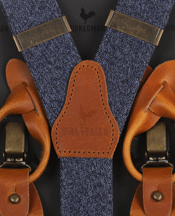 Luxe leren bretels met clips en patten | Blauw