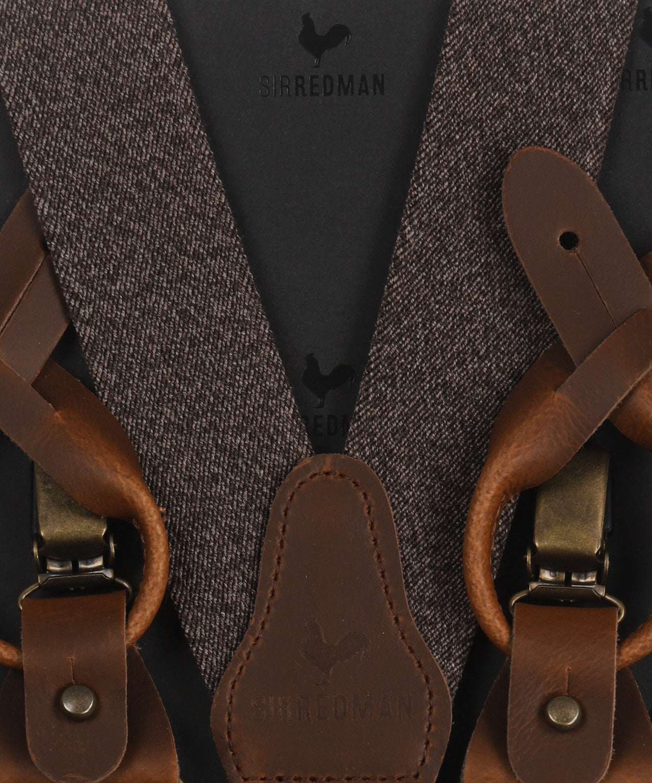 Luxury leather suspenders with clips and tabs | Brown