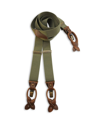 Luxe leren bretels met clips en patten | Groen