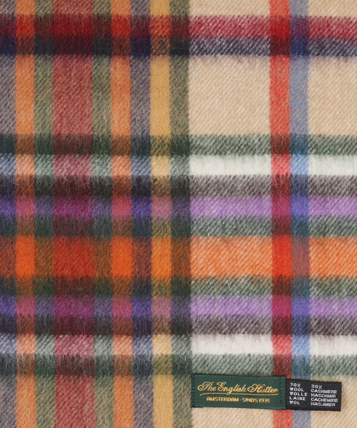 Sjaal Wol/Cashmere 30X190 | Lichtbruin Blauw Multi