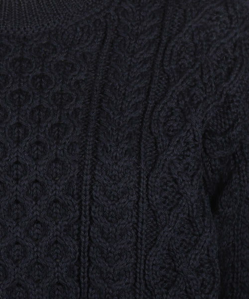 Aran Ronde Hals Kabeltrui | Navy Blauw