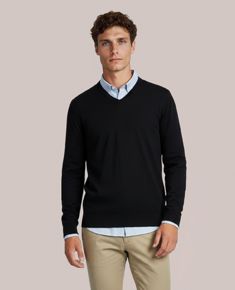 Pullover V-Hals Cotton/Cashmere | Navy Blauw