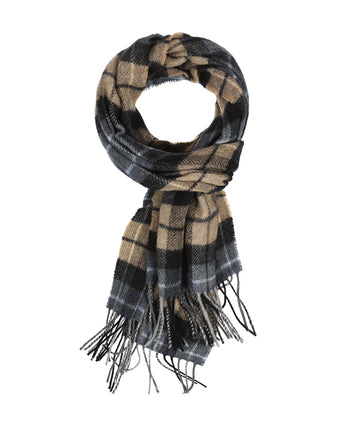 Geruite Lamswollen Sjaal | Denim Blue Beige Charcoal Plaid