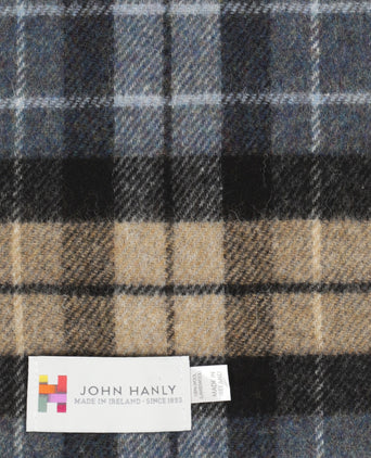 Geruite Lamswollen Sjaal | Denim Blue Beige Charcoal Plaid