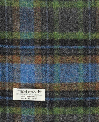 Lange Lamswollen ruit sjaal | Green Blue Burnt Orange Check