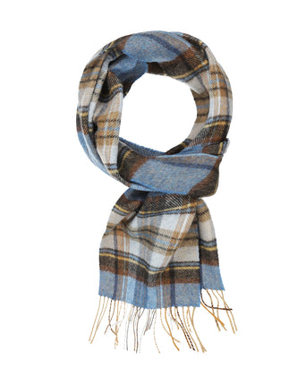 Lange Lamswollen ruit sjaal | Blue Charcoal Sage Plaid