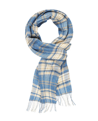 Lange Lamswollen ruit sjaal | Blue Beige Check