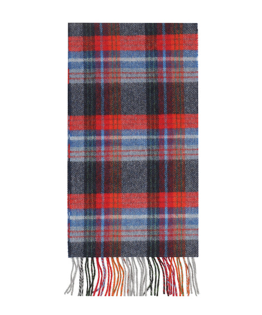 Lambswool Scarf Long | Navy Red Blue Wine Plaid