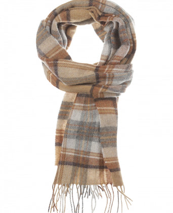 Lange Lamswollen ruit sjaal | Silver Beige Grey Plaid