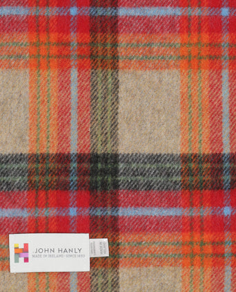 Lange Lamswollen ruit sjaal | Beige Orange Red Charcoal Plaid