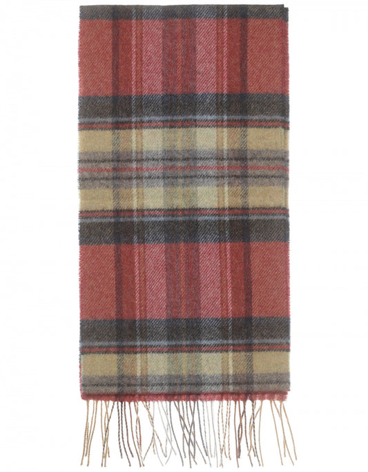 Lambswool Scarf Long | Red Grey Straw Plaid