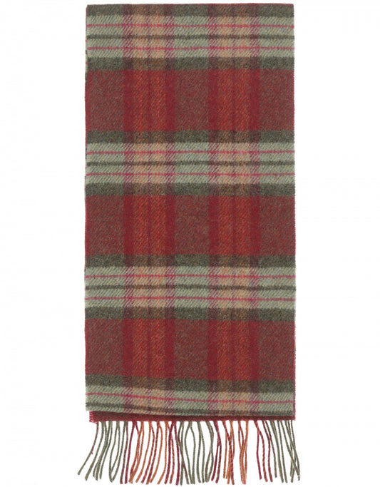 Lambswool Scarf Long | Burgundy Green Pink Check