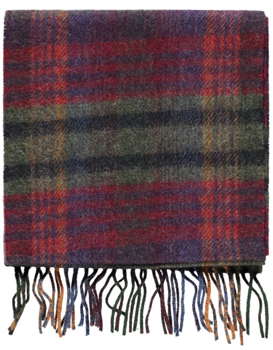 Lambswool Scarf Long | Green Mustard Purple Check
