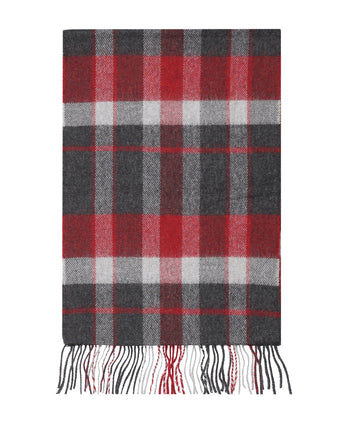 Merino Luxery Wool Scarf | Charcoal Silver Red Check