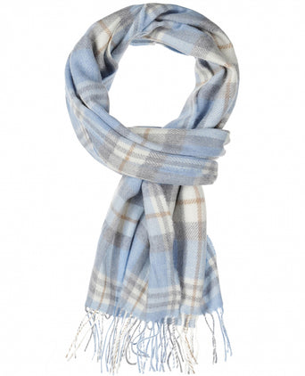 Merino Luxery Wool Scarf | Baby Blue Cream Taupe Check