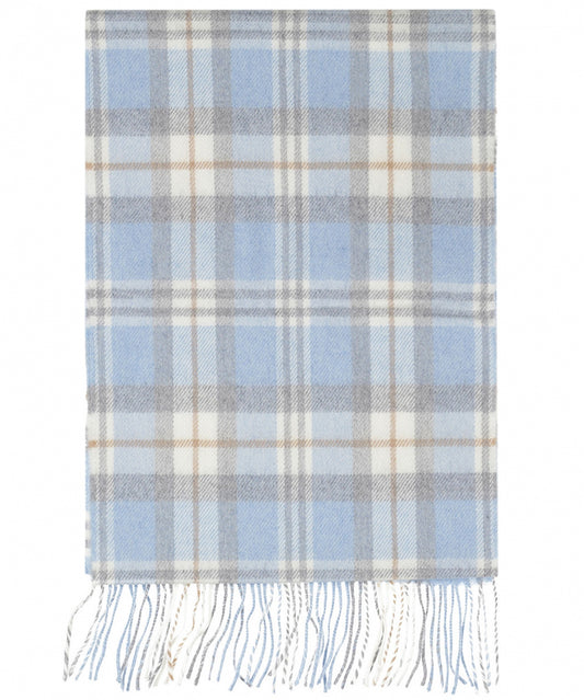 Merino Luxury Wool Scarf | Baby Blue Cream Taupe Check