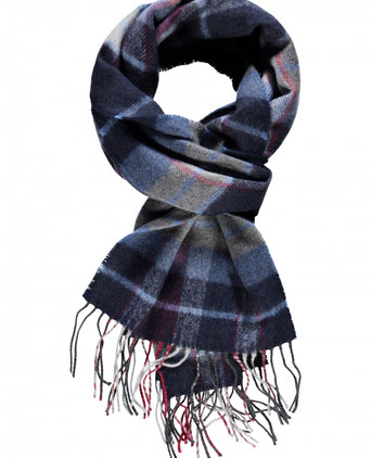 Merino Luxery Wool Scarf | Navy Wine Denim Check